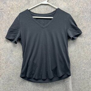 Lululemon Shirt Womens 2 Black Pima Cotton Short Sleeve Lightweight Love V-Neck